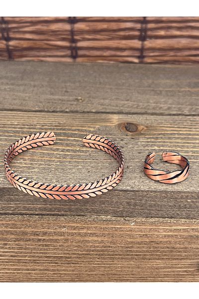 Rupen Kraft Adjustable Measure Pure Copper Bracelet Ring Set Copper Bracelet Copper Ring Set