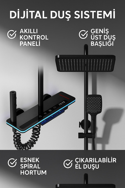 LAVİNGER Akıllı LED Ekranlı Termostatik Duş Sistemi – 5 Fonksiyonlu Premium T...