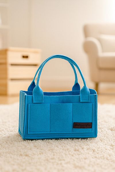 YUNUSOĞLU HOME Blue Thick Felt Mother Baby Care Bag Organizer for Newborn