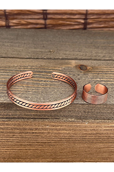 Rupen Kraft Adjustable Measure Pure Copper Bracelet Ring Set Copper Bracelet Copper Ring Set