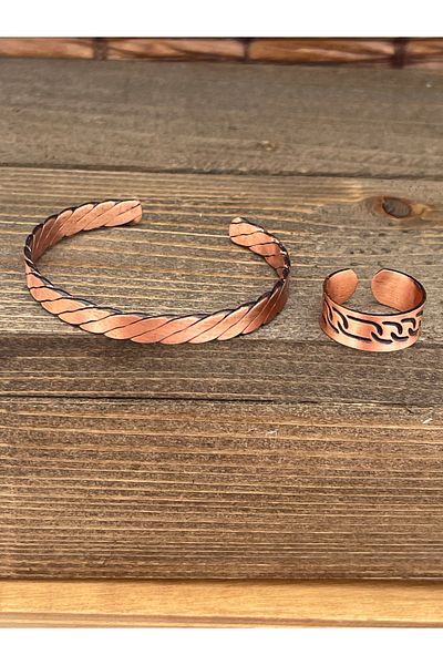 Rupen Kraft Adjustable Measure Pure Copper Bracelet Ring Set Copper Bracelet Copper Ring Set