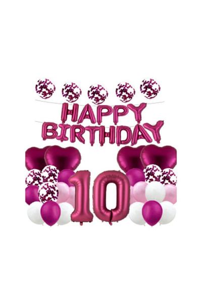 OEM Balloon set, mylar foil, 10th anniversary, burgundy red color