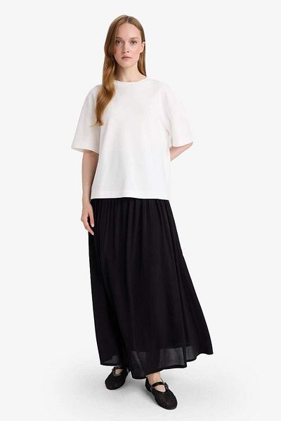 DeFacto New Season A-Line Crinkle Fabric Black Maxi Skirt