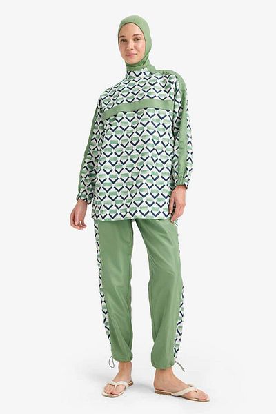 DeFacto New Season Regular Fit Water Repellent 3-Piece Patterned Burkini Hijab Swimsuit Set