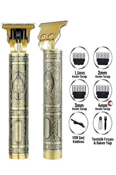 Evvano Tıkla Fırsatları Yakala Gold Uçlu Vintage Şarjlı Traş Makinesi Saç Sakal Ense Çizim Vucüt Kılı Tıraş Makinası