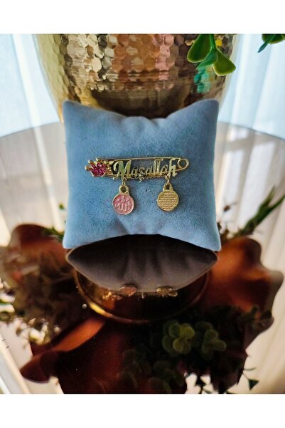 Sahi Aksesuar دبوس ياقة على شكل تاج وردي مكتوب عليه ما شاء الله - TYBEZYI1744