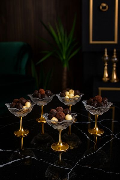 Gülümseten Avm Glass Lotus Flower Presentation Stand with Gold Legs – Set of 6 Sugar Bowl Turkish Delight Coffee Side Treats