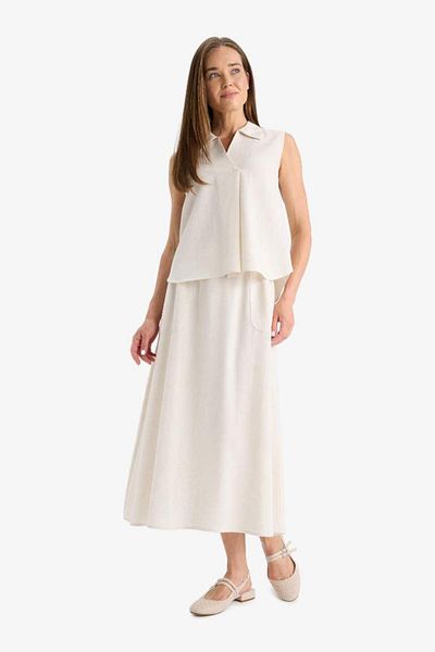 DeFacto New Season Regular Fit Cargo Pocket Linen Blend Midi Skirt