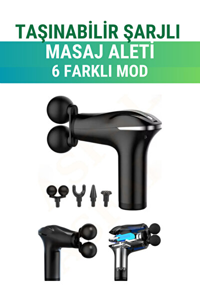 WUNİT Çift Başlı Masaj Tabancası 6 Modlu Sporcu Masaj Aleti 4 Başlıklı Şarjlı...
