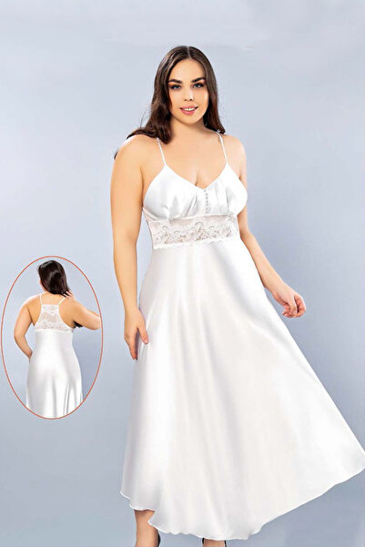 Viselya Cămașă de noapte lungă din satin alb, mărime mare