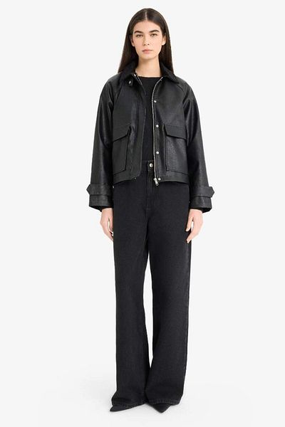 DeFacto New Season Regular Fit Polo Collar Faux Leather Jacket Coat