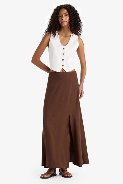 DeFacto New Season A-Line Regular Waist Linen Blend Maxi Skirt