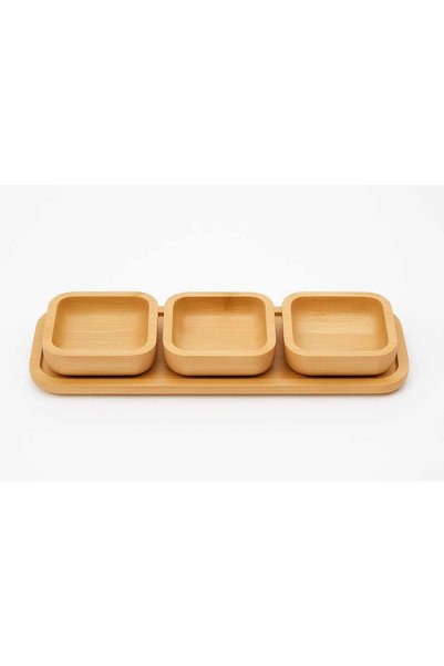 Dekorasyaa Bamboo Multi-Purpose Snack and Breakfast Bowl - with Presentation Tray - 3-Piece Square