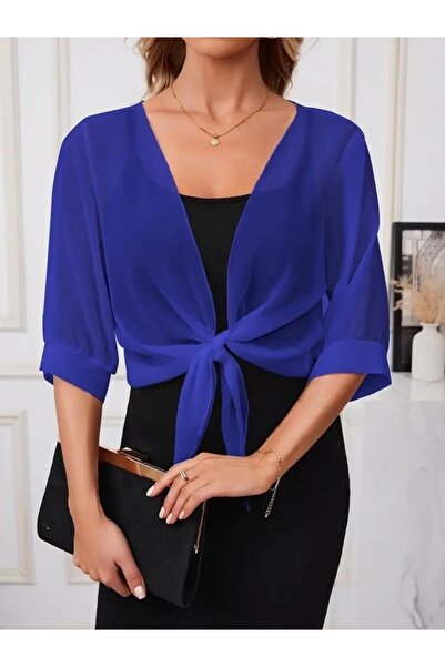 MyTerrax Women's Three Quarter Sleeve Front Tie Short Chiffon Bolero Jacket
