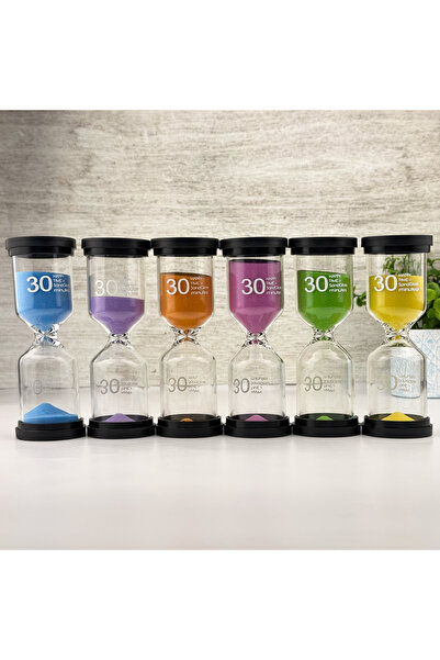 BAK GEL AL Dekoratif Cam Kum Saati 30 Dakikalık Renkli Zaman Ölçer – Ofis ve Ev İçin Şık Tasarım