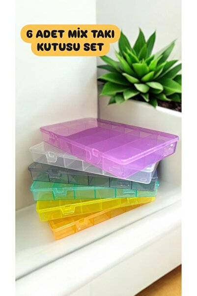 teknotrust 6'lı Renkli Şeffaf Takı Saklama Kutusu, 18 Bölmeli, Düzenli ve Şık...