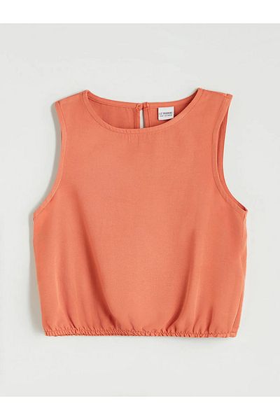 LC Waikiki Lcw Kids Orange Linen Blend Girls Blouse & Shorts