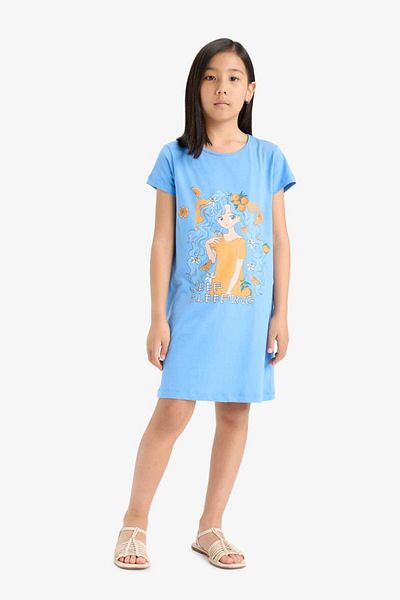 DeFacto New Season Girl's Printed Short Sleeve Nightdress