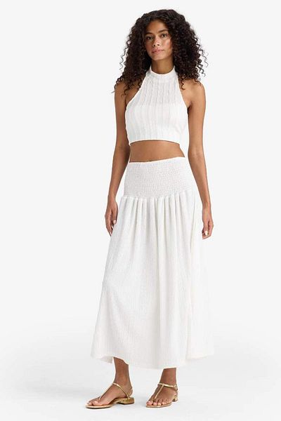 DeFacto New Season A-Line Regular Waist Gipeli Wrap White Maxi Skirt