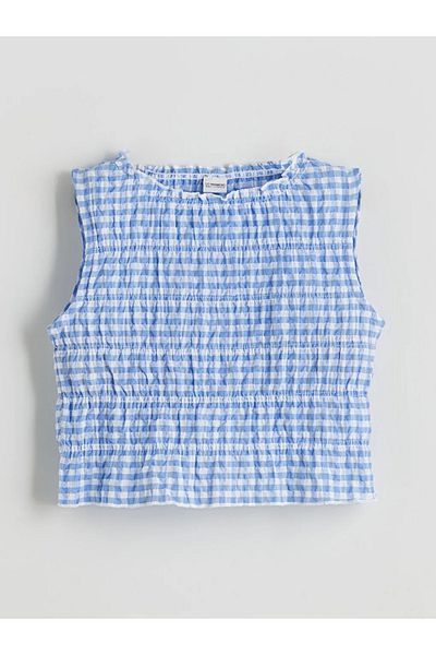 LC Waikiki Lcw Kids Blue Crew Neck Plaid Girls Blouse and Shorts Skirt