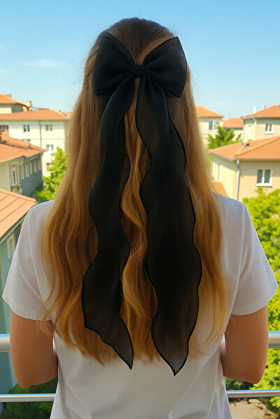 Merve Nayir مشبك شريط فيونكة من الأورجانزا باللون الأسود