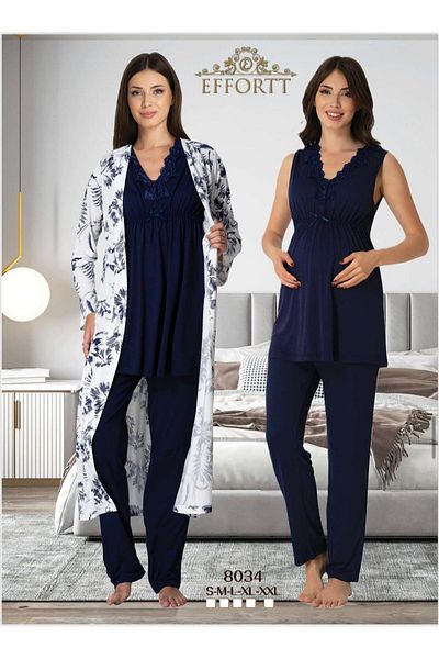 EM&FA TEKSTİL Pregnant Maternity Pajama Set with Robe