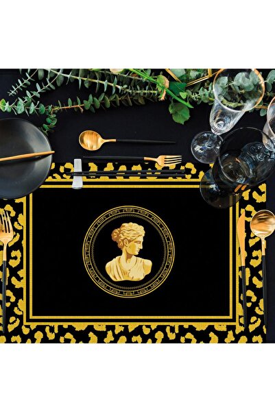 Adawall Black Bust Detailed American Service Set of 4 35X50Cm (Linen, Nation. Washing and Fading Certificate)