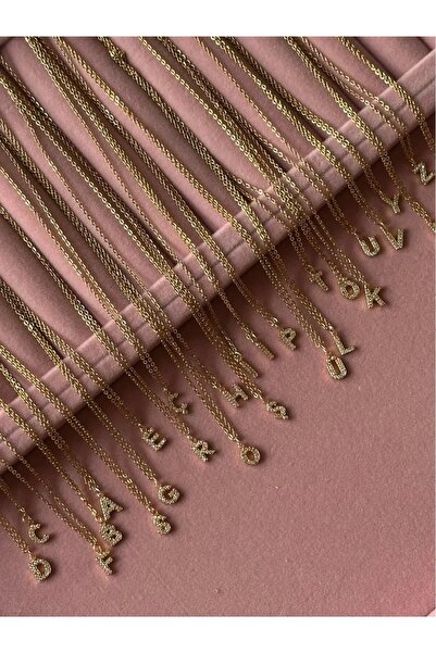 MİOSAPRİVE 316l Kararmaz Çelik Altın Kaplama Zirkon Taşlı Minimal Harf Kolye-H Harf