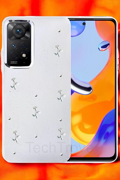 TechTrove حافظة هاتف Xiaomi Redmi Note 11 Pro غطاء سيليكون شفاف لامع مع تصميم ملصق لامع