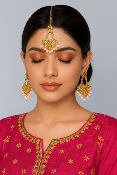 Kaftan Collection Set de 3 bijuterii indiene pentru față și urechi