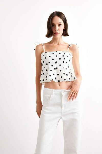 DeFacto New Season Fitted Polka Dot Poplin Strap Blouse