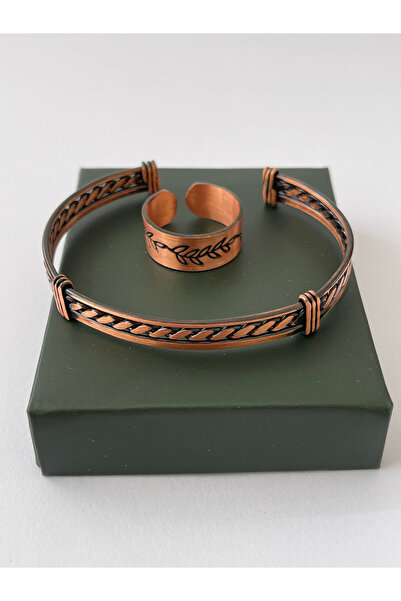 Rupen Kraft Unisex adjustable 100% pure copper bracelet stylish copper ring combination handmade bracelet ring