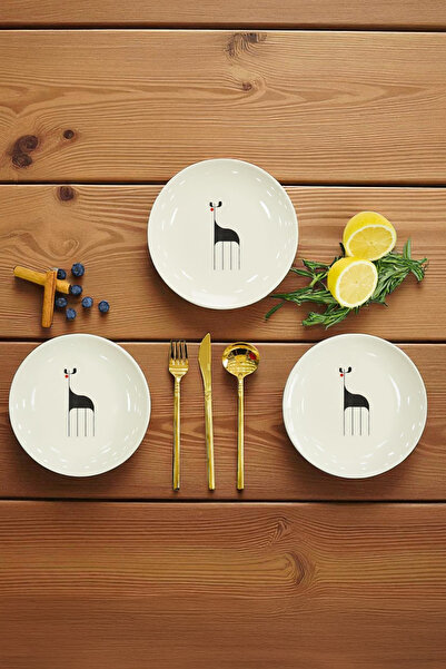 Home Deery 6 Piece Ceramic 21 cm Deer Pattern Cake Plate White