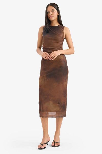 DeFacto New Season Bodycon Bodycon Crew Neck Patterned Tulle Sleeveless Midi Dress
