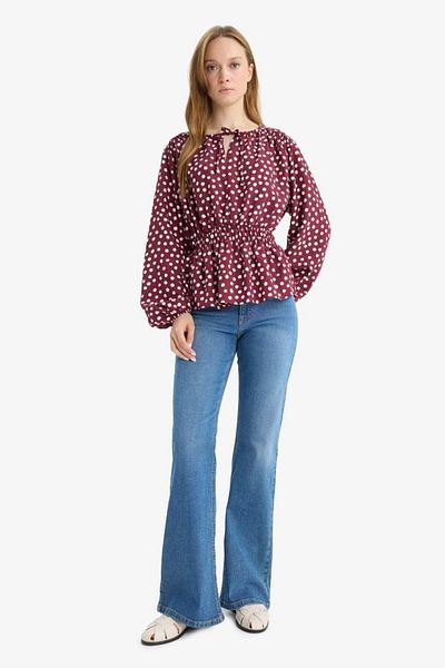 DeFacto New Season Regular Fit Crew Neck Polka Dot Long Sleeve Blouse