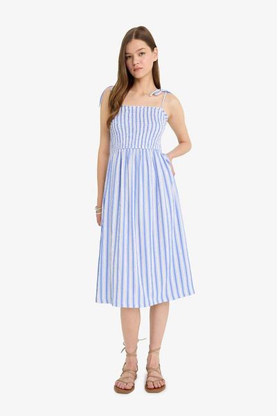 DeFacto New Season Coool Striped Wrap Strap Midi Dress