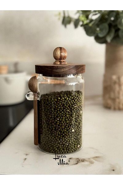 Luca Mia Glass Jar with Acacia Spoon (750 ml)