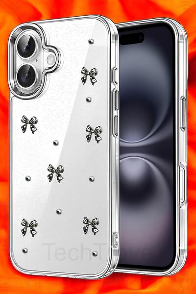 TechTrove Apple iPhone 16 Plus Case Glittery Transparent Non-Yellowing Silicone Cover with Shiny Sticker Design