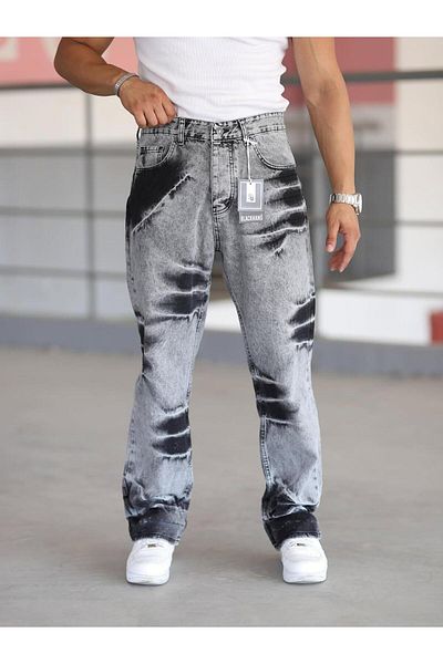 Z1MAN Gray Black Striped Baggy Trousers
