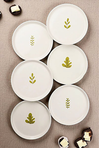 Home Leafy 6 Piece Ceramic 21 cm Leaf Patterned Cake Plate White
