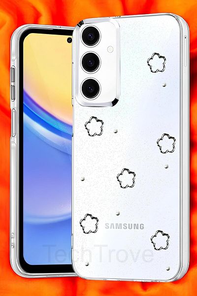 TechTrove حافظة هاتف سامسونج جالاكسي A35 5G غطاء سيليكون شفاف لامع مع تصميم ملصق لامع