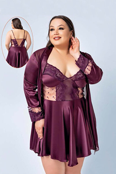 Viselya Set de dantelă cămăși de noapte și halate de dimensiuni mari, culoare...