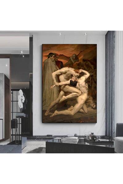 idora Rönesans Sanat Baskısı, Vintage Dini Tablo, Dante ve Virgil Cehennemde, Fransız Gotik Tarzı