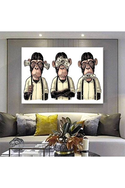 idora 3 Maymun Kanvas Sanatı, 3 Düşünen Maymun, Maymun Kanvası, Bilge Maymun,...