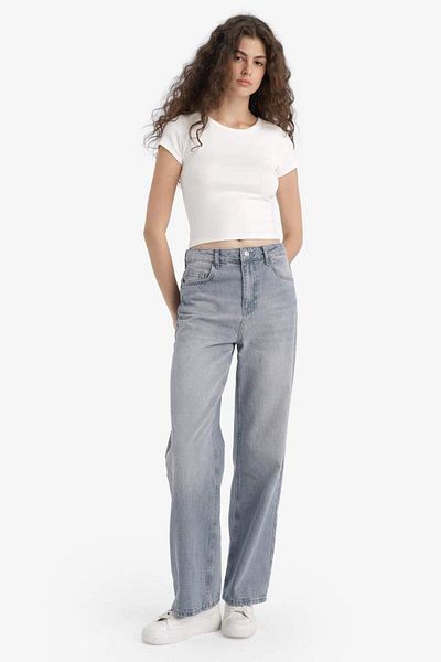 DeFacto Pantaloni lungi, spălați, cu talie înaltă, cu picioare largi, sezonul nou anilor 90