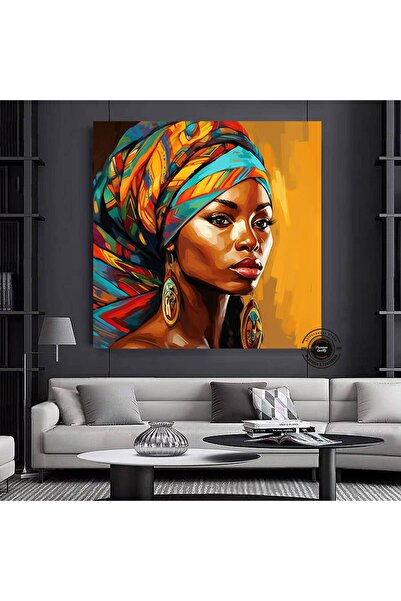 idora Büyük Boy Afrikalı Kadın Portresi, Soyut Renkli Kadın Kanvası