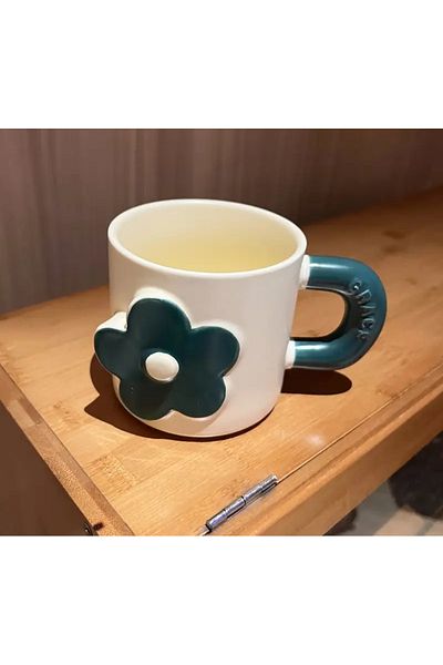 Generic Heavy ceramic mug with a raised flower design