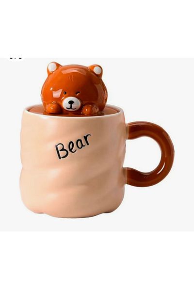 Generic Cute animal design ceramic mug with animal head lids and spoon