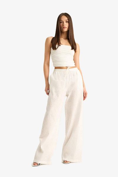 DeFacto New Season Wide Leg Double Pocket Standard Length Brode Trousers with Elastic Waist
