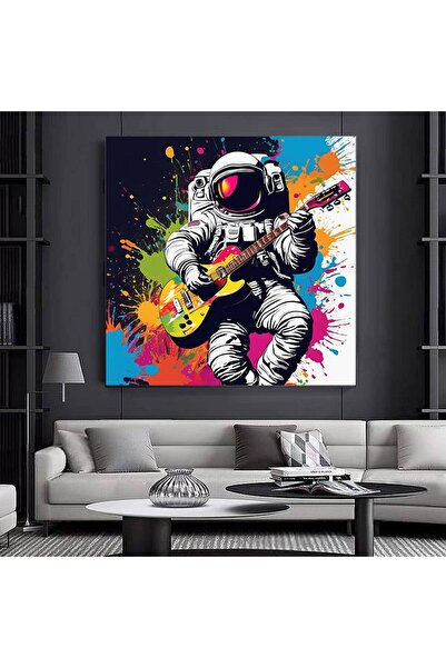 idora DJ astronaut svira gitaru sa slušalicama, grafitna umetnost na zidu. As...